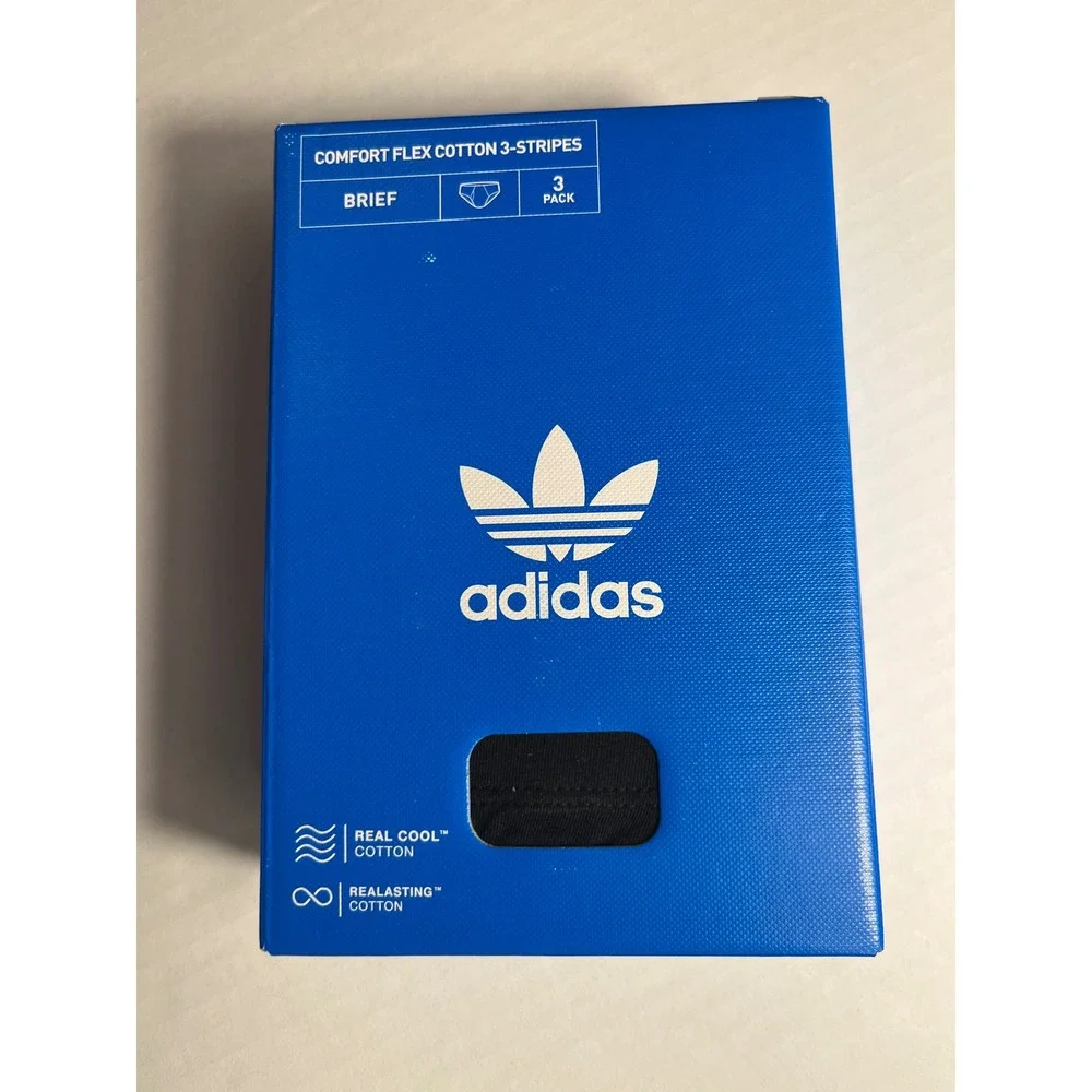 Adidas 3 Pack Comfort Flex Cotton 3 Stripes Briefs Black Size Medium 32-34